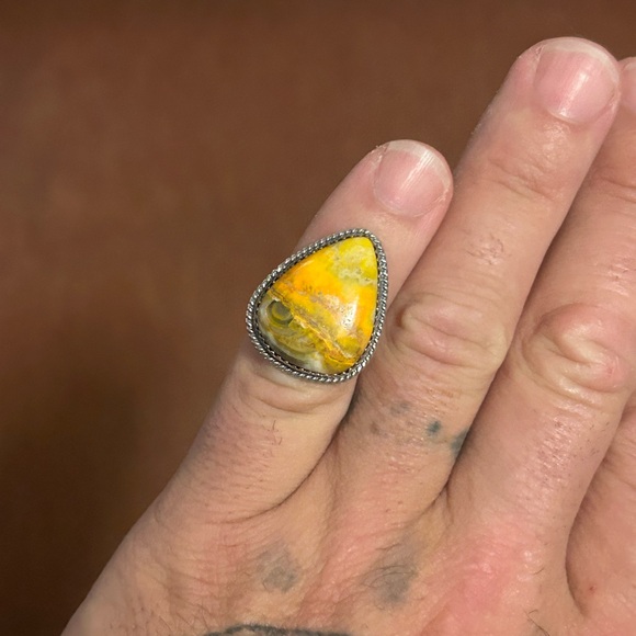 STERLING SILVER NATIVE AMERICAN SIGNED NEW HAND MADE BUMBLEBEE JASPER RING SZ 6 - Picture 3 of 11